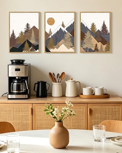 KUVIOKE Landscape Mountain Wall Art Set 11x14in Natural Framed - Image 6