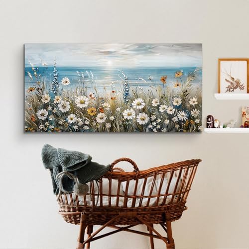 SERIMINO Coastal Landscape Wall Art, Daisy Wildflower Wall Pictures 20"X40" - Image 6