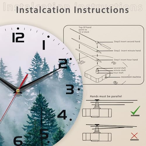 Clock for Living Room, Misty Forest Wall Clocks Wooden Wall Clock Art Hanging - Image 4