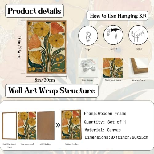 Framed Boho Floral Wall Art, Mid Century Modern Vintage Flower Pictures Wall - Image 5