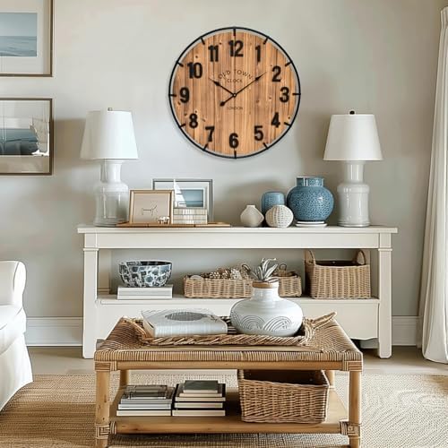 20 Inch Farmhouse Wall Clock Large Old Town Vintage Rustic Wooden Clock - Image 6