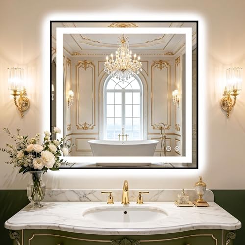 LED Bathroom Mirror with Light, 30x30 Vanity Mirror by TRAHOME