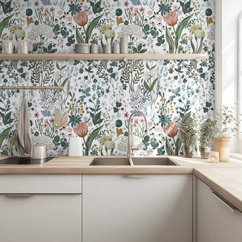 Toduso Peel and Stick Wallpaper Vintage White Wallpaper Floral Contact Paper - Image 2