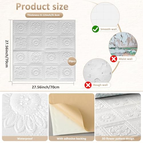 Nuanchu 20 Pcs 27.6 x 27.6 Inch Ceiling Tiles Peel and Stick - Image 2