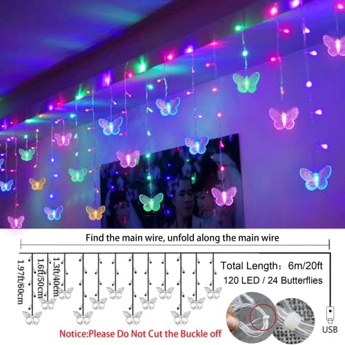 120 LED 20FT Butterfly Curtain Fairy Lights USB Pluged - Image 5