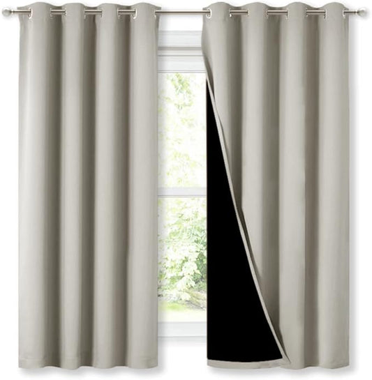 NICETOWN Natural 100% Blackout Lined Curtains, 2 Thick Layers Completely by NICETOWN