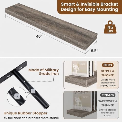 Floating Shelves for Wall, Wall Mounted Wood Shelves - Image 3