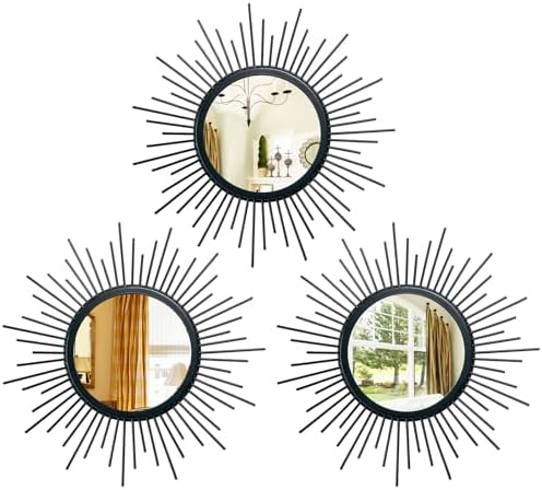 3 Set Sunburst Round Mirrors for Wall Decor Bedroom Bathroom by Cityelf
