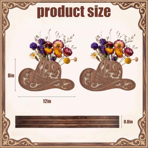 Novabright 2 Pack Cowboy Hat Vase Wooden Western Wall Planter Decor - Image 3