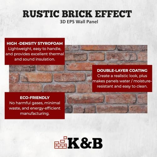 K&B Panels 3D Wall Panels, Rustic Brick Effect Styrofoam Wall Panelling Kit - Image 5