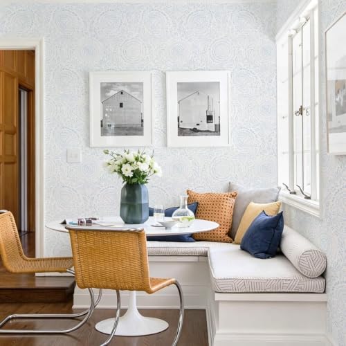 Ismoon Blue Wallpaper Peel and Stick Boho Floral Contact Paper 17.3x393in - Image 3