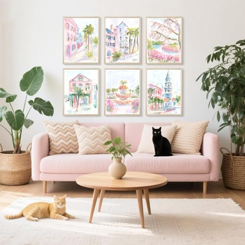 Charleston South Carolina Wall Art Preppy Posters Pictures Pastel Pink Canvas - Image 6