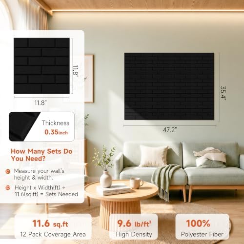 12 Pack Acoustic Panels, 11.8”x11.8” Brick Soundproof Wall Panels - Image 2