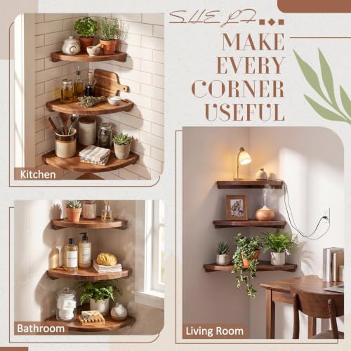 1.8in Thickened Corner Floating Shelf Set of 3 Acacia Wood 9/10/12 in - Image 4