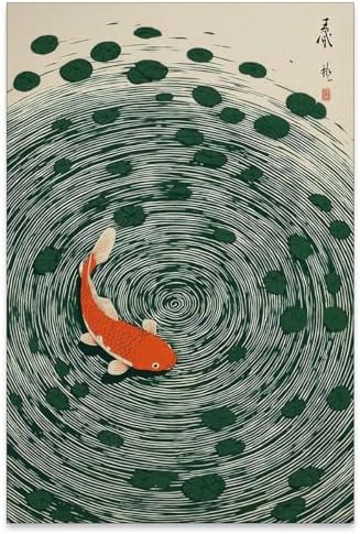 Japanese Koi Fish Poster Oriental Asian Lucky Carp Canvas Wall Art Vintage by Unknown