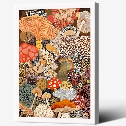 Abstract Mushroom Poster Vintage Japanese Fungi Canvas Wall Art Modern by Unknown