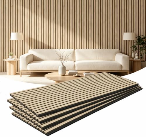 4 Pack Wood Panels For Wall, 47.2"x23.6" Acoustic Slat Panels, Light Oak by HRYJ%EF%BC%9AFurnitureEssentials