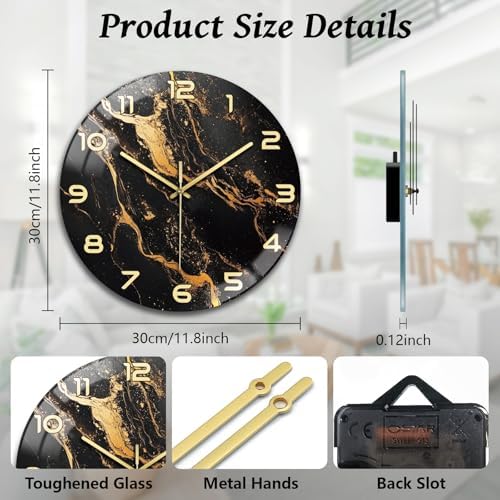 peacoblue Marble Pattern Wall Clocks Battery Operated - Image 2