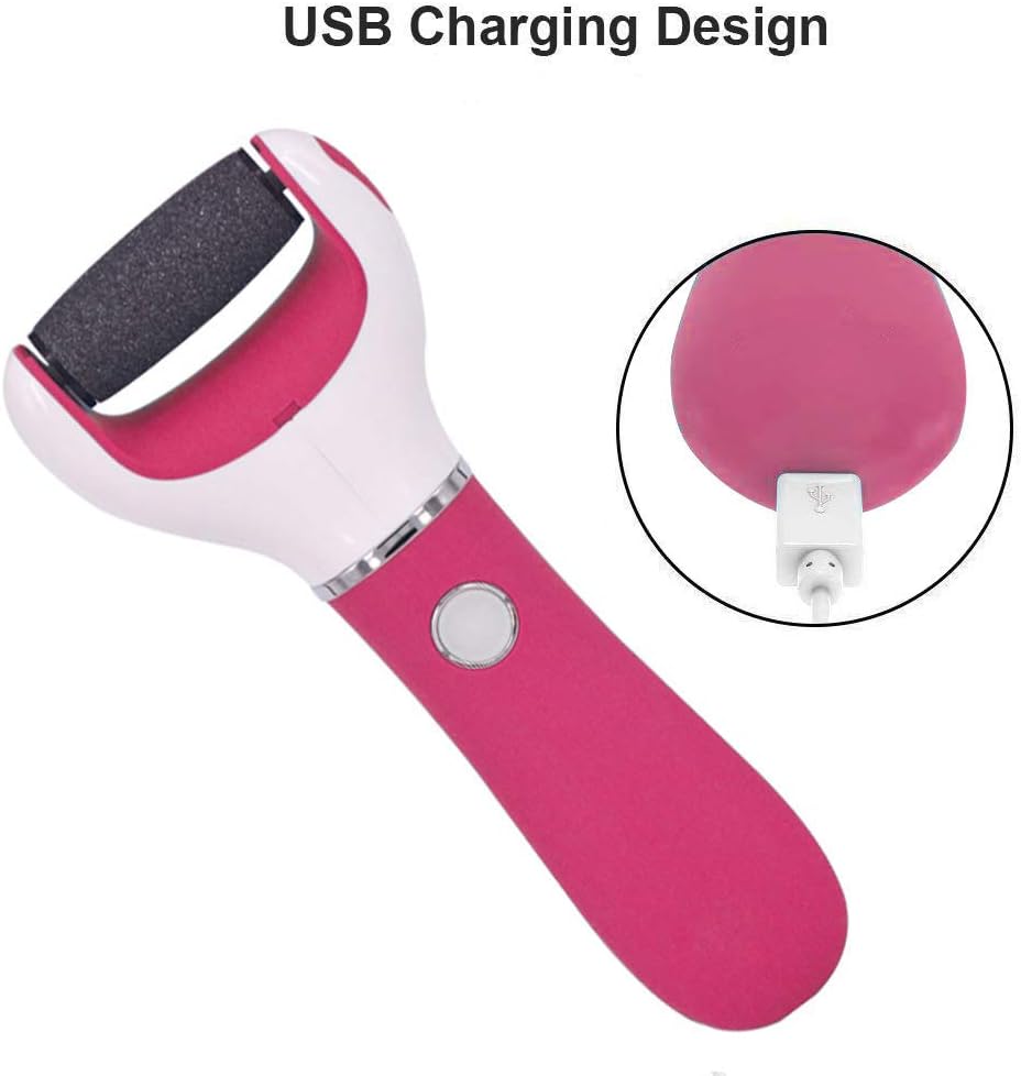 BOMPOW Foot Scrubber Electric Callus Remover Rechargeable Foot File Hard Skin Remover Pedicure Tools Electronic Callus kit for Cracked Heels and Dead Skin with 2 Roller Heads