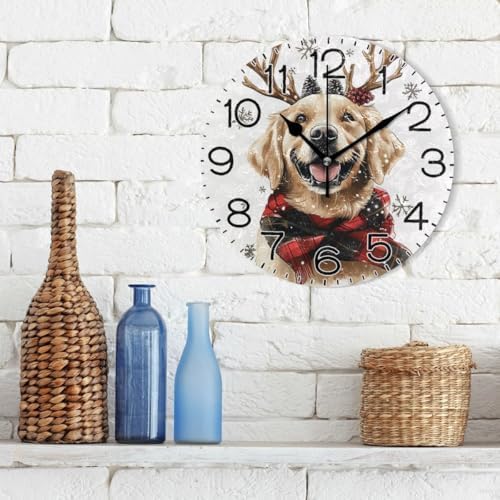 ALAZA Christmas Golden Retriever Dog Wall Clock Battery Operated Non Ticking - Image 3
