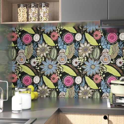 Laatse Boho Wallpaper Peel and Stick 17.5"x393", Dark Green Contact Paper - Image 3
