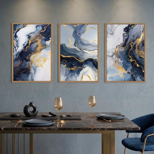 Abstract Navy Blue and Gold Framed Canvas Wall Art Set-16"x24"x3 - Image 3