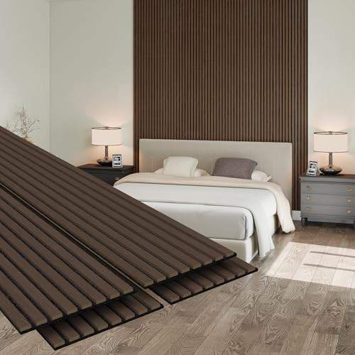 MISSDAY Wood Slat Acoustic Wall Panels, 4 Packs 94.5" x 12.6" Dark Walnut by MISSDAY