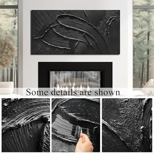 3D Hand Painted Abstract Canvas Wall Art Black Art Wall Decor - Image 4
