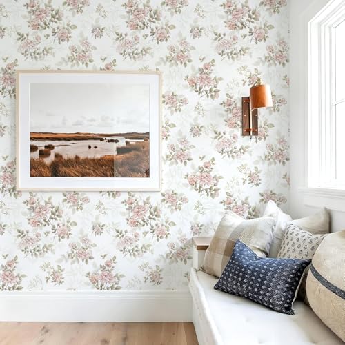 Floral Peel and Stick Wallpaper Pink Rose Wallpaper 16.9in×118in - Image 3
