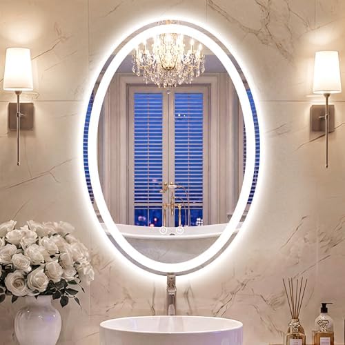 Oval LED Bathroom Mirror with Lights, 22 x 32 Inch Lighted Vanity Mirror by FICTOR