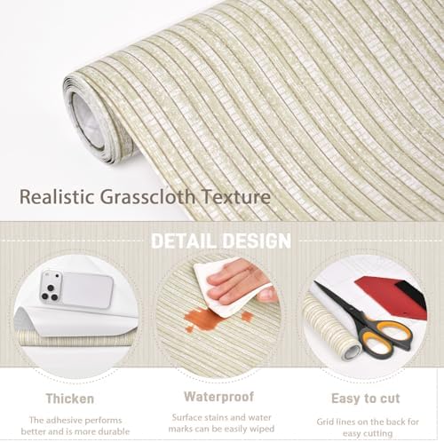MelunMer Beige Grasscloth Peel and Stick Wallpaper Removable 17.3"x393" - Image 4