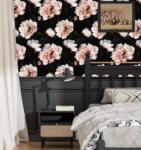Black Pink Floral Peel and Stick Vintage Peony Wallpaper 17.5X 393 - Image 7