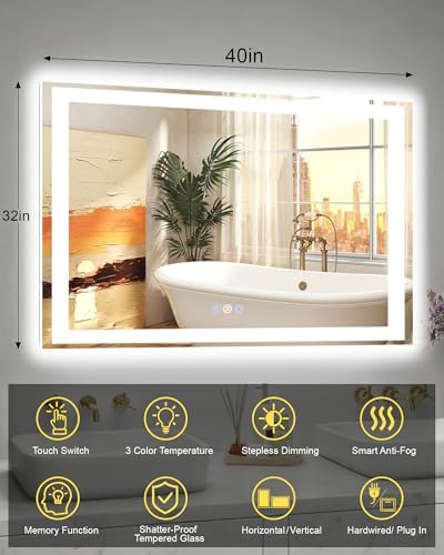 40x32 LED Bathroom Mirror, Separate Front and Back Lights - Image 6
