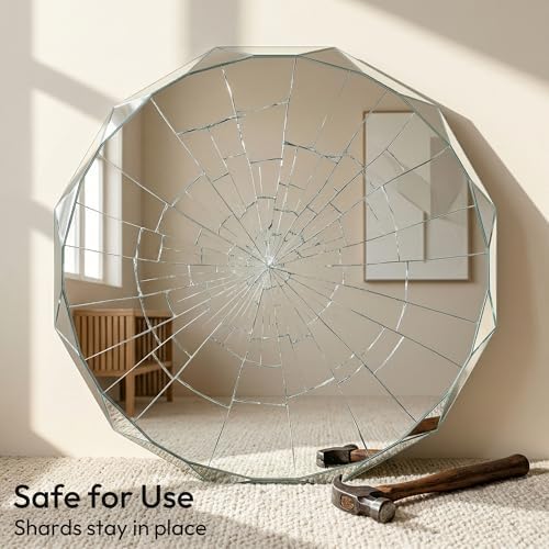 30" Large Round Frameless Wall Mirror, Faceted Diamond Edge Bathroom Vanity - Image 6