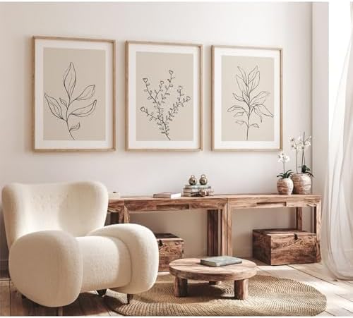 Joocrise Botanical Wall Art Decor Set of 3 Neutral Wall Decor Boho Beige Canvas by Unknown