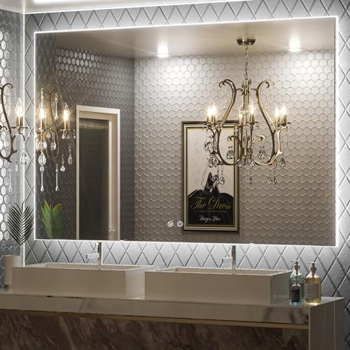 Keonjinn Bathroom Mirror with Lights 60 x 40 Inch, LED Mirror with Backlit by Keonjinn