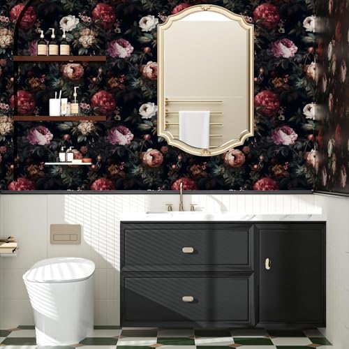 Black Vintage Floral Peel and Stick Wallpaper 17.5" x 787" - Image 3
