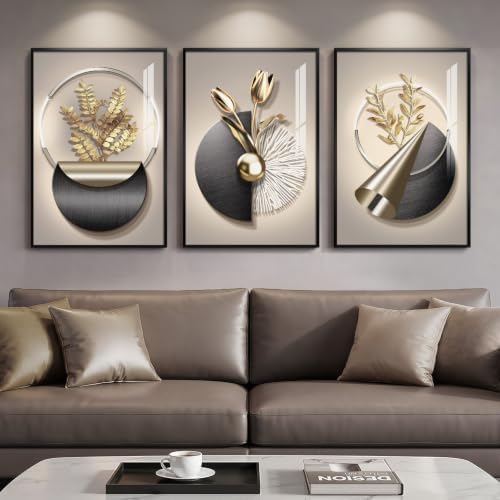 Framed Modern Elegant Luxury Gold Wall Art, 3 Piece 16x24 In by Cuspin