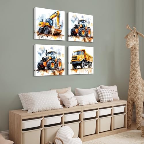 Cartoon Vehicles Canvas Wall Art Construction Room Decor - Image 6