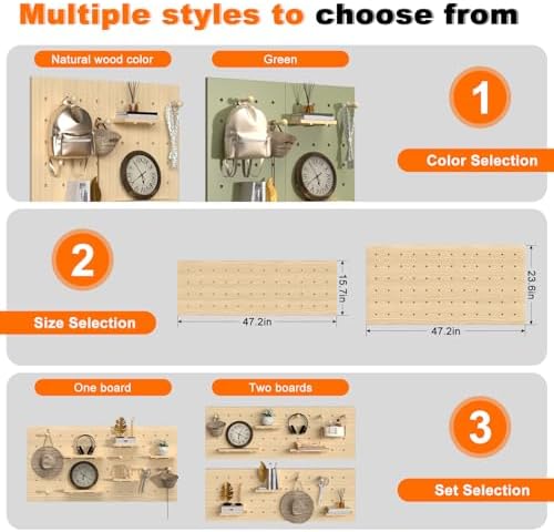 AMSXNOO Large Wood Pegboard Wall Organizer Kits, 23.6X47.2IN/60X120CM - Image 3
