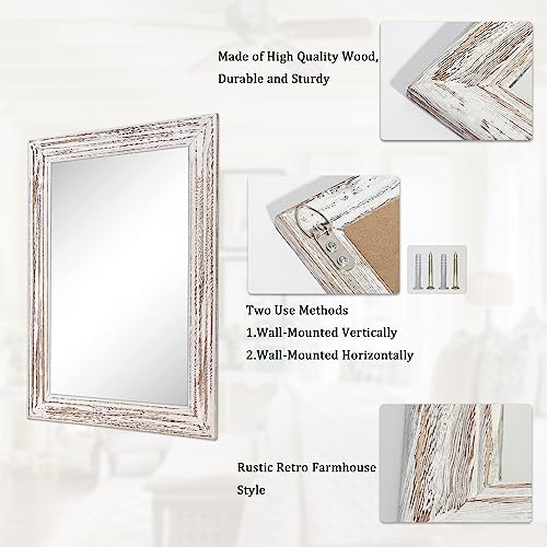 Wall Mirror with Rustic Wood Frame Rectangle Hanging Mirrors - Image 7