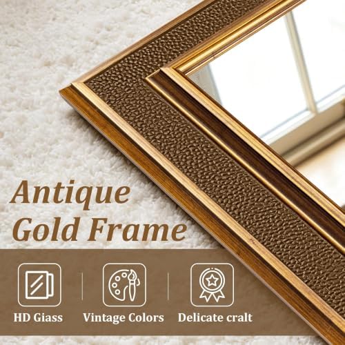 Chende Large Gold Mirrors for Wall, Rectangle Solid Wood Frame Decor for - Image 3