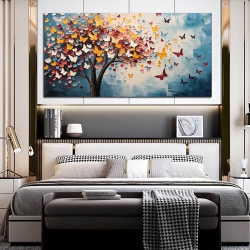 Butterfly Tree Canvas Wall Art for Living Room Bedroom Home Office Blue - Image 3
