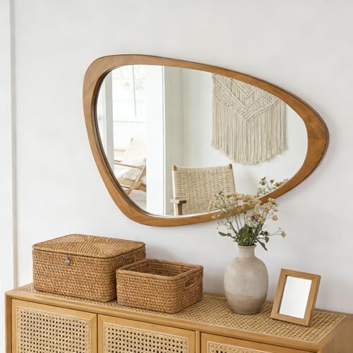 Irregular Asymmetrical Wall Mirror 19"x30" Wooden Frame Bathroom Mirror - Image 4