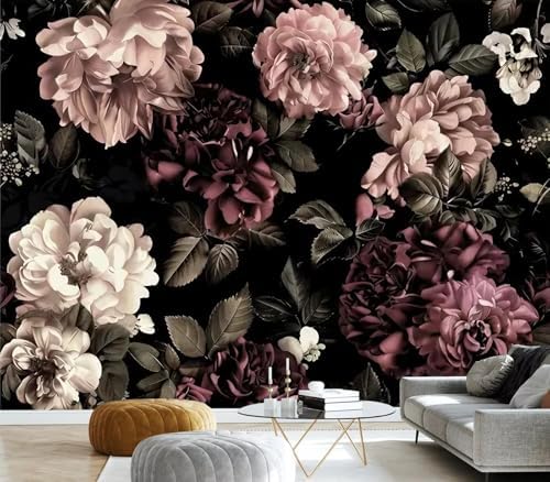 Luxurious Moody Dark Romantic Peony Floral Pattern Wallpaper - Image 2