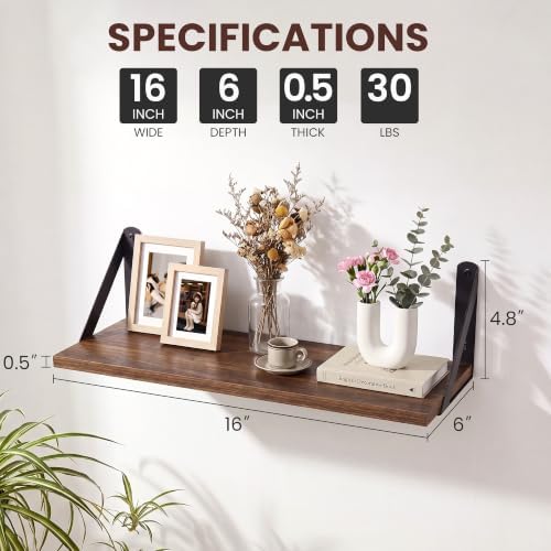 16x6 Inch Walnut Shelves for Wall - Image 3