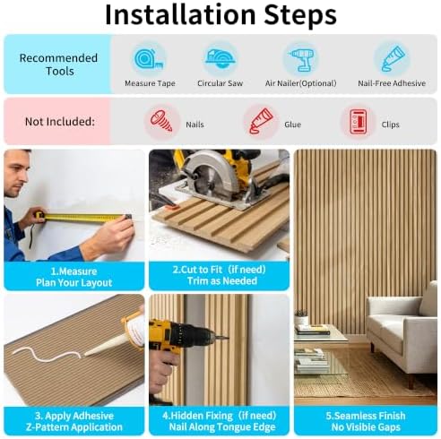 Art3d Wood Slat Wall Panels, Fluted MDF, 94.6 x 7.4 in - Image 2