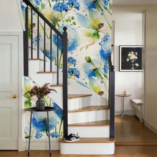 Stickorama Watercolor Blue Poppy Fairy Peel and Stick Wallpaper Self Adhesive - Image 5