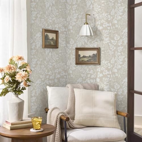 Peel and Stick Wallpaper Beige Neutral Boho Contact Paper 17.3" x 197" Leaf - Image 2