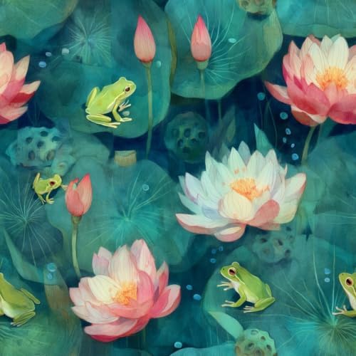 Watercolor Lotus Frog Pond Peel and Stick Wallpaper Self Adhesive 17.72" x by Unknown